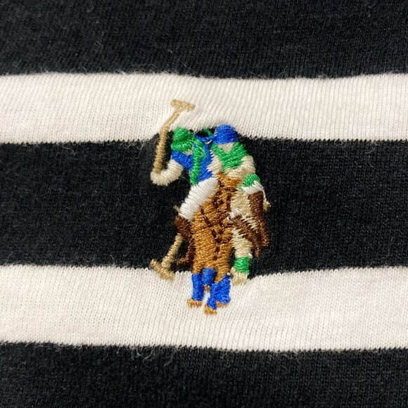 U.S. POLO ASSN. Black white horizontal striped scoop neck t-shirt ~ LARGE XL tee - Picture 4 of 14